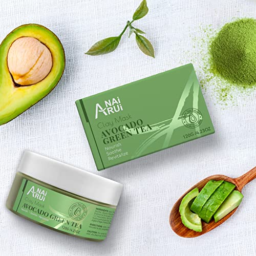 ANAI RUI Green Tea Face Mask with Avocado, Clay Facial Mask for Acne, Detox, Face Cleansing Mask, Hydrating, Nourishing, Soothing, 120g/4.23 oz - Medaid International