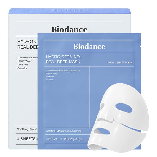 BIODANCE Hydro Cera-nol Real Deep Mask, Overnight Hydrogel Mask, Hydrating Facial Mask For Sensitive Skin, Redness Reducing & Quick Soothing Effect, Korean Skincare, Stocking Stuffers |1.19oz(34g)x4ea - Medaid International