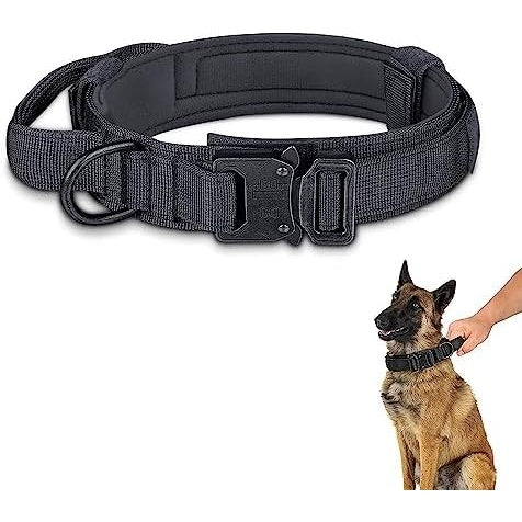 JZS Tactical Dog Collar, Adjustable Military Training Nylon Dog Collar with Control Handle and Heavy Metal Buckle for Medium and Large Dogs(Green,M) - Medaid - Lebanon