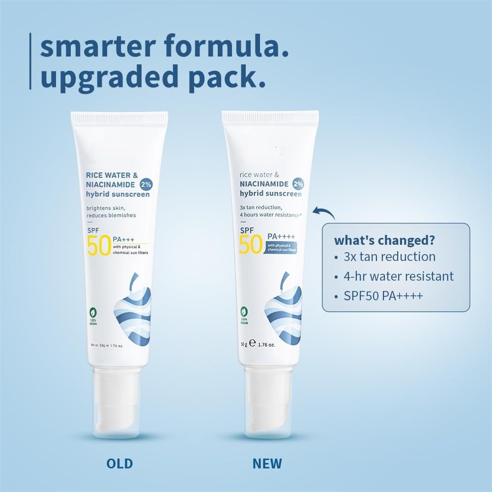 P.l.u-m. Rice Water & Niacinamide Hybrid Sunscreen, SPF 50 PA++++, 2% Niacinamide, 1.76 oz, Vegan - Medaid International