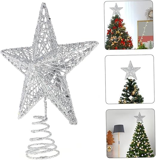 BESTONE Glittering Hollow Small Star Christmas Tree Topper,Five-Pointed Star Christmas Tree Topper Ornament Suitable for DIY Crafts, Home Christmas Tree and Other Holiday Decorations（Silver） - Medaid International