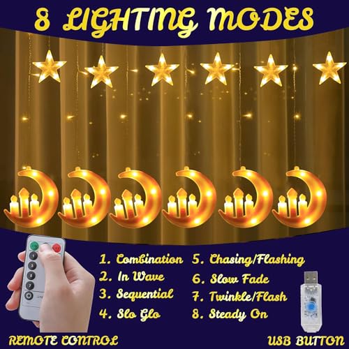 Sunshine Smile - 138 LED Star Moon Fairy Lights, USB & Battery Operated, 8 Modes