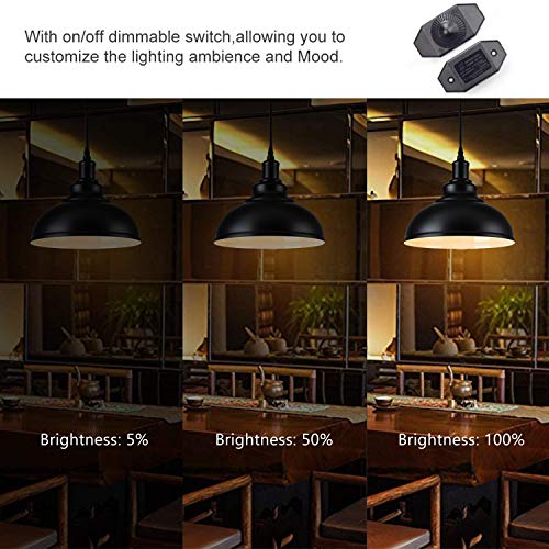 Aanyhoh - Dimmable Vintage Industrial Pendant Light with E27 Base, Black Metal Shade, 4.5m Cable