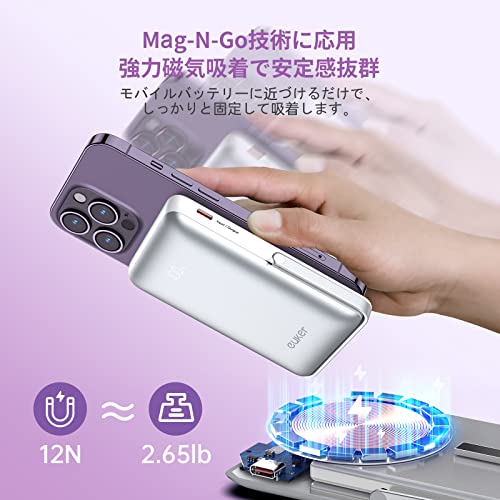 Euker - Magnetic 10,000mAh MagSafe Mobile Battery, Wireless & Compact