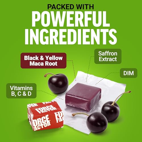 FORCE FACTOR Perfect Maca, Maca Root and DIM Supplement with Saffron to Boost Energy and Mood, with Yellow and Black Maca, Vitamins, Minerals, and Antioxidants, Dark Cherry Flavor, 60 Soft Chews - Medaid International