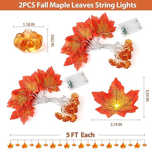 Binsuns - 3D Pumpkin Lights, Maple Leaf Garland, Fall Home Decor, Thanksgiving Harvest, Holiday Decoration