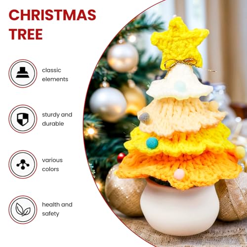 Crochet Christmas Tree Potted Plant - for Christmas Decor, Mini Knitted Decor for Home/Office, Gradient Yellow - Medaid International