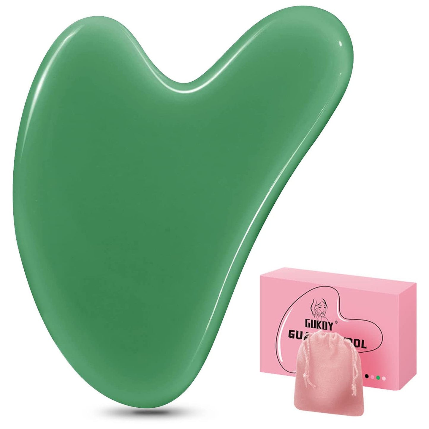 Gua Sha Facial Tool Guasha Board Natural Jade Stone for SPA Acupuncture Therapy Trigger Point Treatment, Relieve Muscle Tensions Reduce Puffiness (Green) - Medaid International