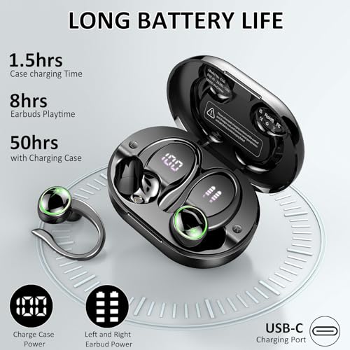 Matast Brand - Wireless Sports Earbuds Bluetooth 5.4, 50-Hour Playback, 4 ENC Noise-Canceling Mics, Deep Bass, Ear Hooks