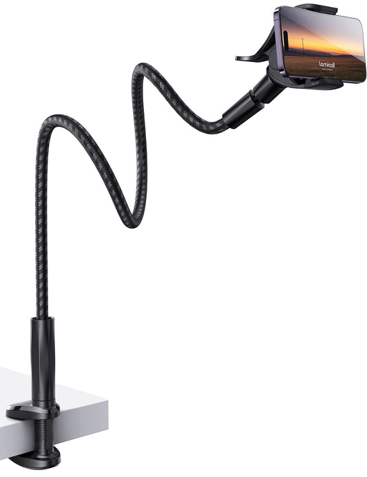 Lamicall Gooseneck Phone Holder Bed - [Nylon Braided] Flexible Arm, 38inch Overall Length, 360 Adjustable Clamp Clip, Overhead Cell Phone Mount Stand for Bed, Desk, 4-7” Cellphone - Medaid International