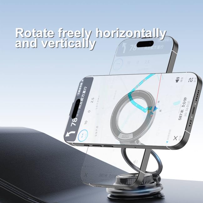EIGNO Super Strong Magnetic Car Phone Holder - 360° Rotatable Dashboard Mount with Ultra Secure Suction Cup, Mini Portable Design for Mobile Phones, Hands-Free Kit (Blue) - Medaid International