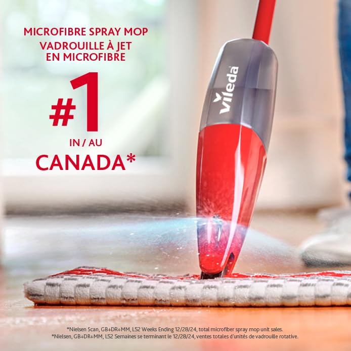 Vileda Promist Max Spray Mop - 360 Degree Swivel, Red, Cotton Head, Multiple Surfaces - Medaid International