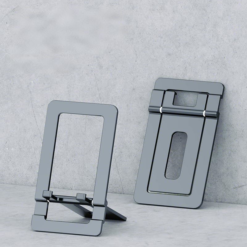Portable Cell Phone Stand, Foldable Aluminum Adjustable Phone Holder for Desk Travel Essentials Office Accessories Compatible for All Smartphone-Grey - Medaid International