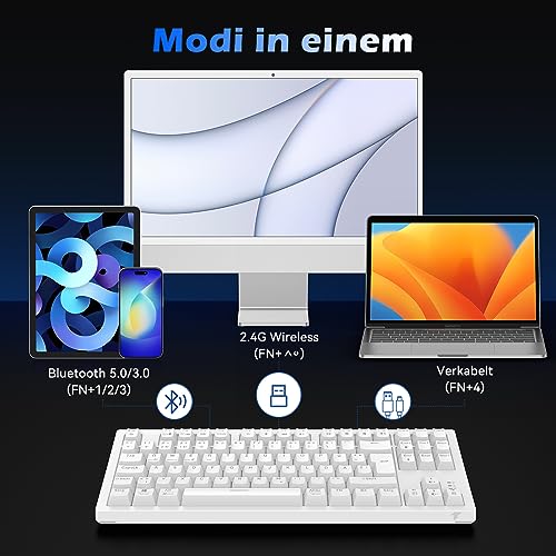 Tecurs - Wireless Programmable 80% TKL QWERTZ Mechanical Keyboard with RGB Lighting and Red Switches