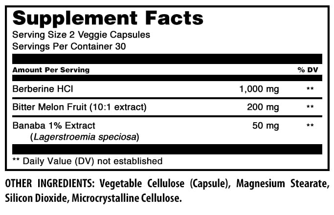 Amazing Formulas Berberine with Bitter Melon & Banaba Extract Complex | 1250 Mg Per Serving | Veggie Capsules | Non-GMO | Gluten-Free | Made in USA (60 Count | 1 Pack) - Medaid International