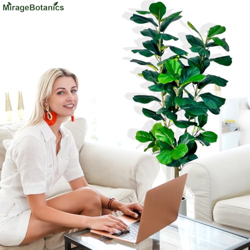 6ft Fiddle Leaf Fig Tree Artificial - Faux Ficus Lyrata Plant with Realistic Leaves in White Planter, Indoor Outdoor Fake Tree for Home Office Living Room Decor - Medaid International