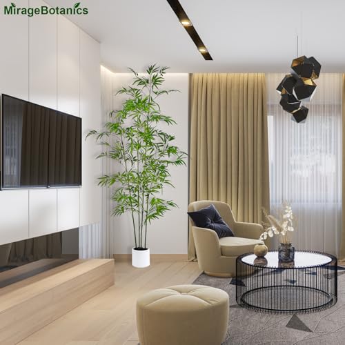 5.6ft Artificial Bamboo Tree with Tall White Planter - 4 Lifelike Natural Trunks & Silk Leaves, Realistic Faux Indoor Outdoor Plant for Home, Office, Living Room, Mall, Hotel, Garden Decor - Medaid International