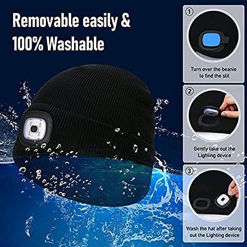 Sminiker - USB Rechargeable Beanie Hat with Light for Men, Women, Teens