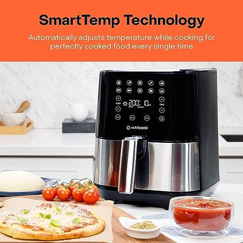 Nutricook Air Fryer 2, 1500 Watts, Digital Control Panel Display, 10 Preset Programs With Built-In Preheat Function, 3.6 Liters, BrUSh Stainless Steel/Black, 2 Years Warranty - Medaid