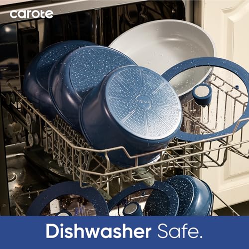 CAROTE 27pcs Ceramic Cookware Set Nonstick, Pots and Pans Set Non stick, Non Toxic Cookware, Dishwasher/Oven Safe, RV/Camping Cookware Set, Pan and Pot with Kitchen Utensils, Navy Blue|B0DPKB987C