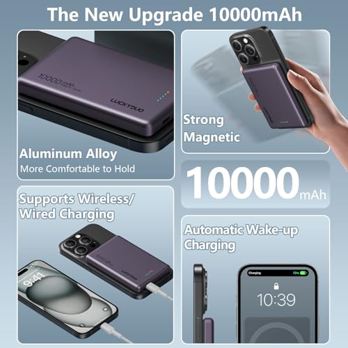 Luckyduo - Ultra Slim 10000mAh Magnetic Power Bank, PD 20W, Wireless Charging