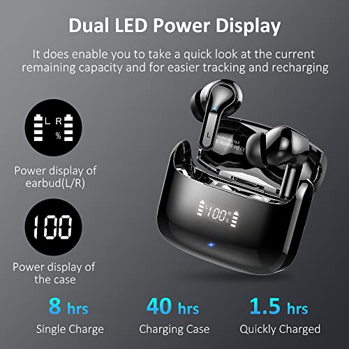 Ordtop - Wireless Earbuds with 40H Battery, Noise Cancelling, IP7 Waterproof