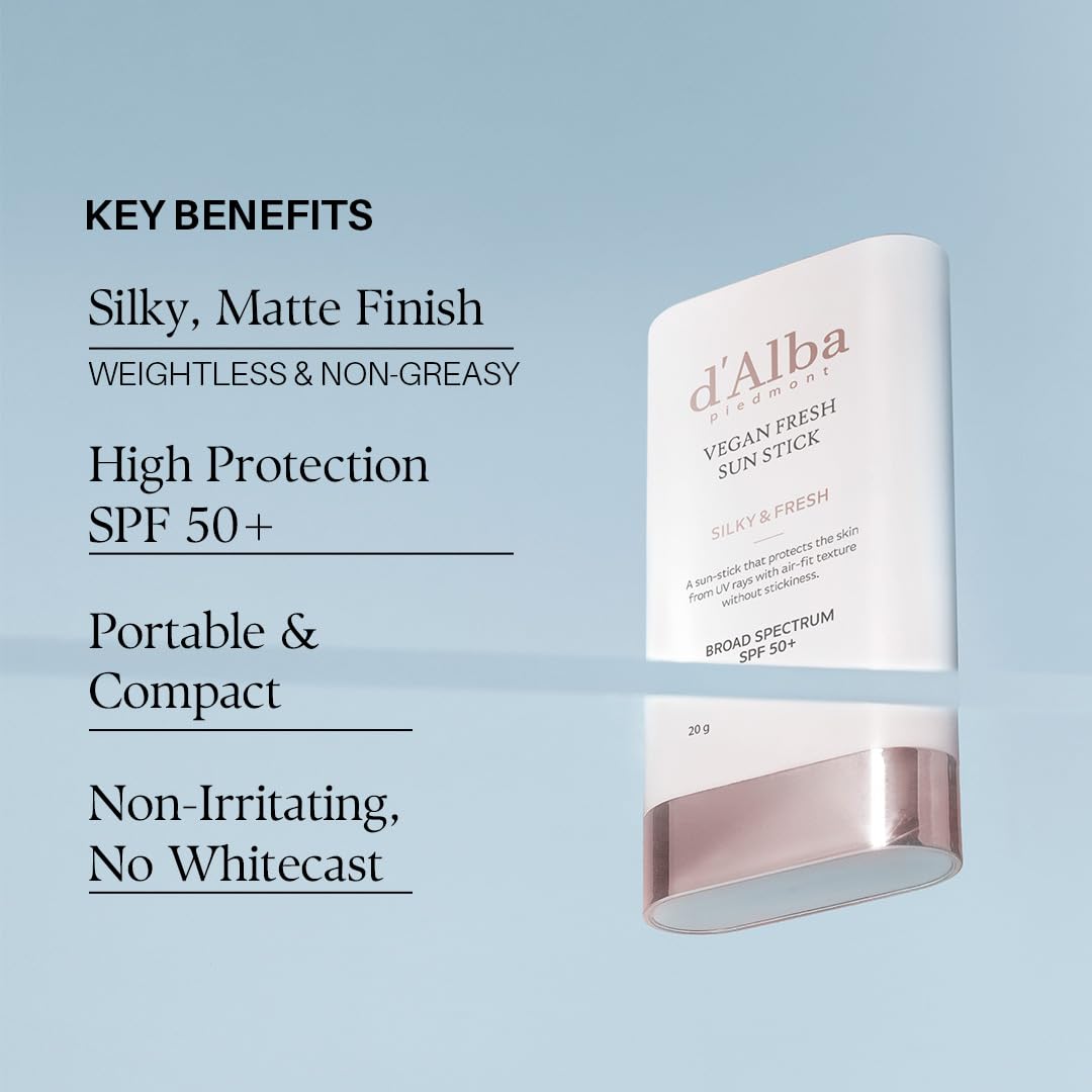 d'alba Piedmont Air Fit Fresh Sun Stick, OTC BROAD SPECTRUM SPF 50+, Non-Sticky On-the-Go Sun Protection, Outdoor Essential Vegan NEW Type Sun Stick, Silky & Fresh, Korean Skin Care (0.7 Oz.) - Medaid International