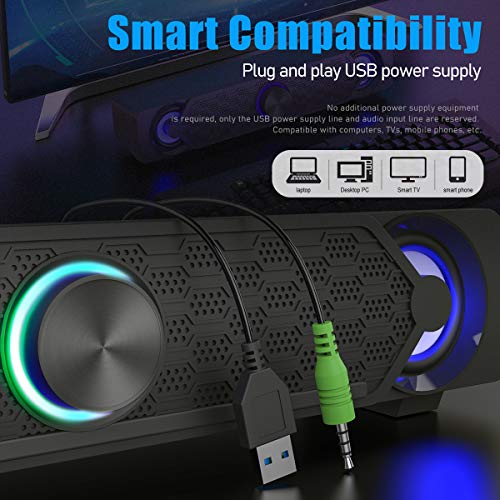 Smalody - USB Soundbar PC Speakers with LED Lights, Gaming & Multimedia Audio