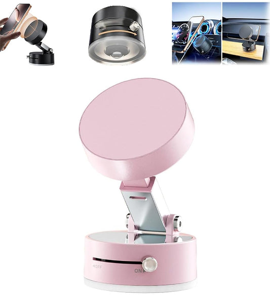 Oudvaker Foldable Magnetic Vacuum Phone Holder, 360° Electric Suction Car Mount, Double-Sided Swivel Stand for Car, Mirror, Gym, Kitchen, Hands-Free Portable Phone Holder (Pink) - Medaid International