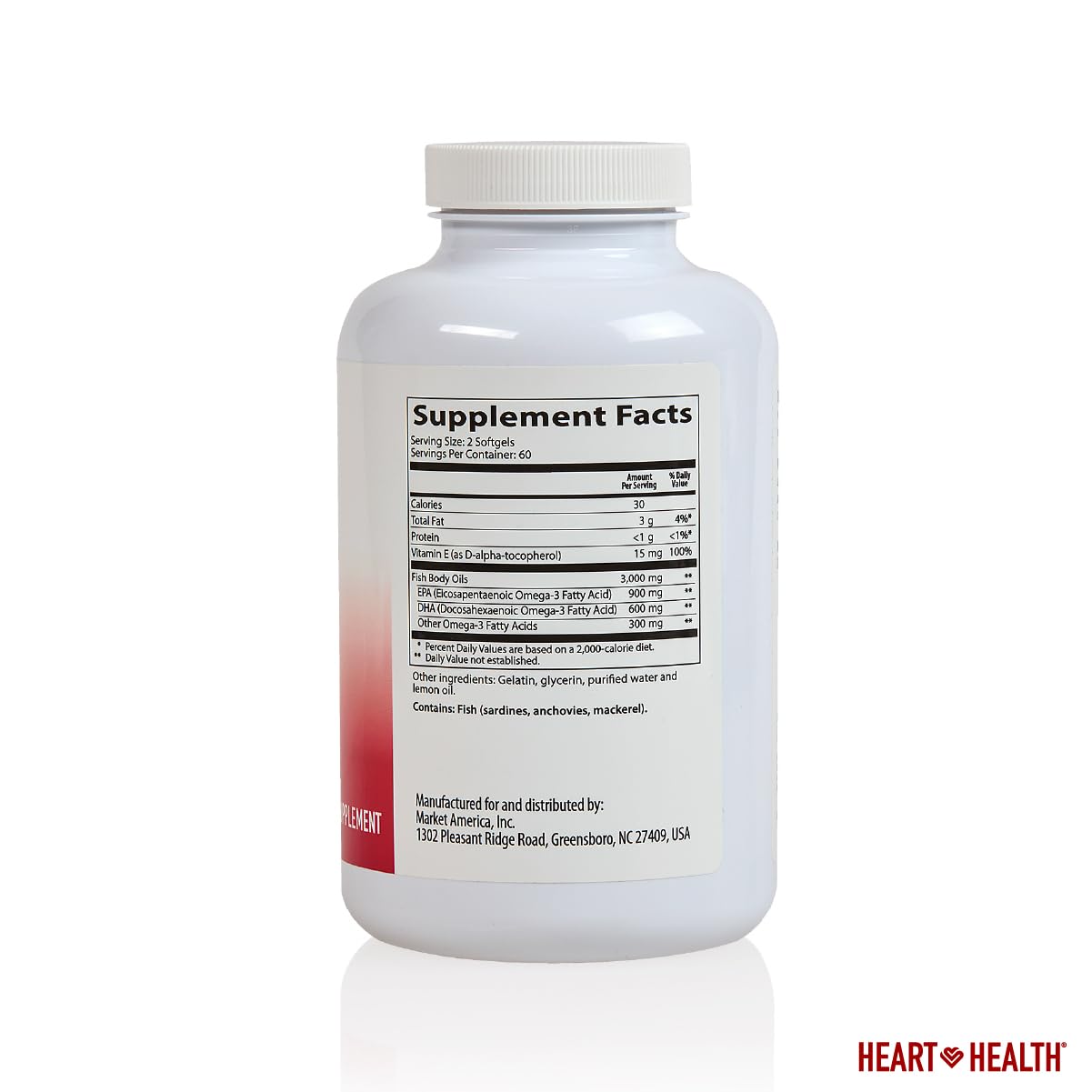 Heart Health Essential Omega III Fish Oil with Vitamin E – High EPA & DHA for Heart, Triglyceride & Blood Flow Support, Lemon Oil, Gluten-Free, Non-GMO, 60 Servings - Medaid International