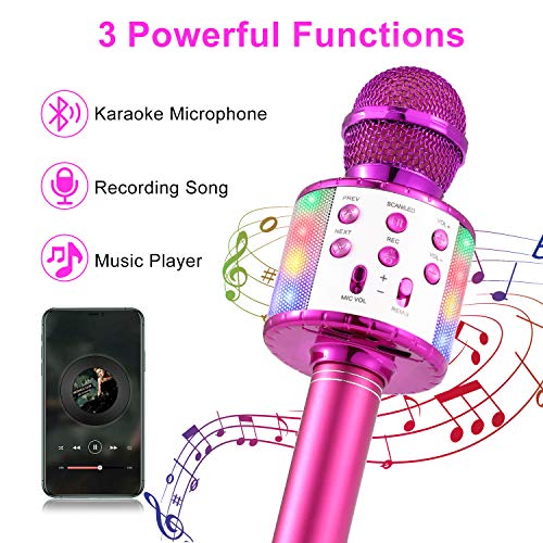 Fede - Wireless Bluetooth Microphone with Colorful LED Lights, Portable Karaoke Speaker for Kids & Adults