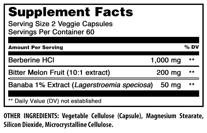 Amazing Formulas Berberine with Bitter Melon & Banaba Extract Complex | 1250 Mg per Serving |120 Veggie Capsules | Non-GMO | Gluten-Free | Made in USA - Medaid International