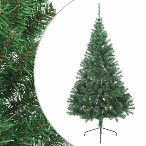 vidaXL Artificial Half Christmas Tree with Metal Stand, 7ft Realistic Green PVC, Spacing-Saving Xmas Decor for Indoor/Outdoor, Economical Holiday Decoration, Without Ornaments - Medaid International