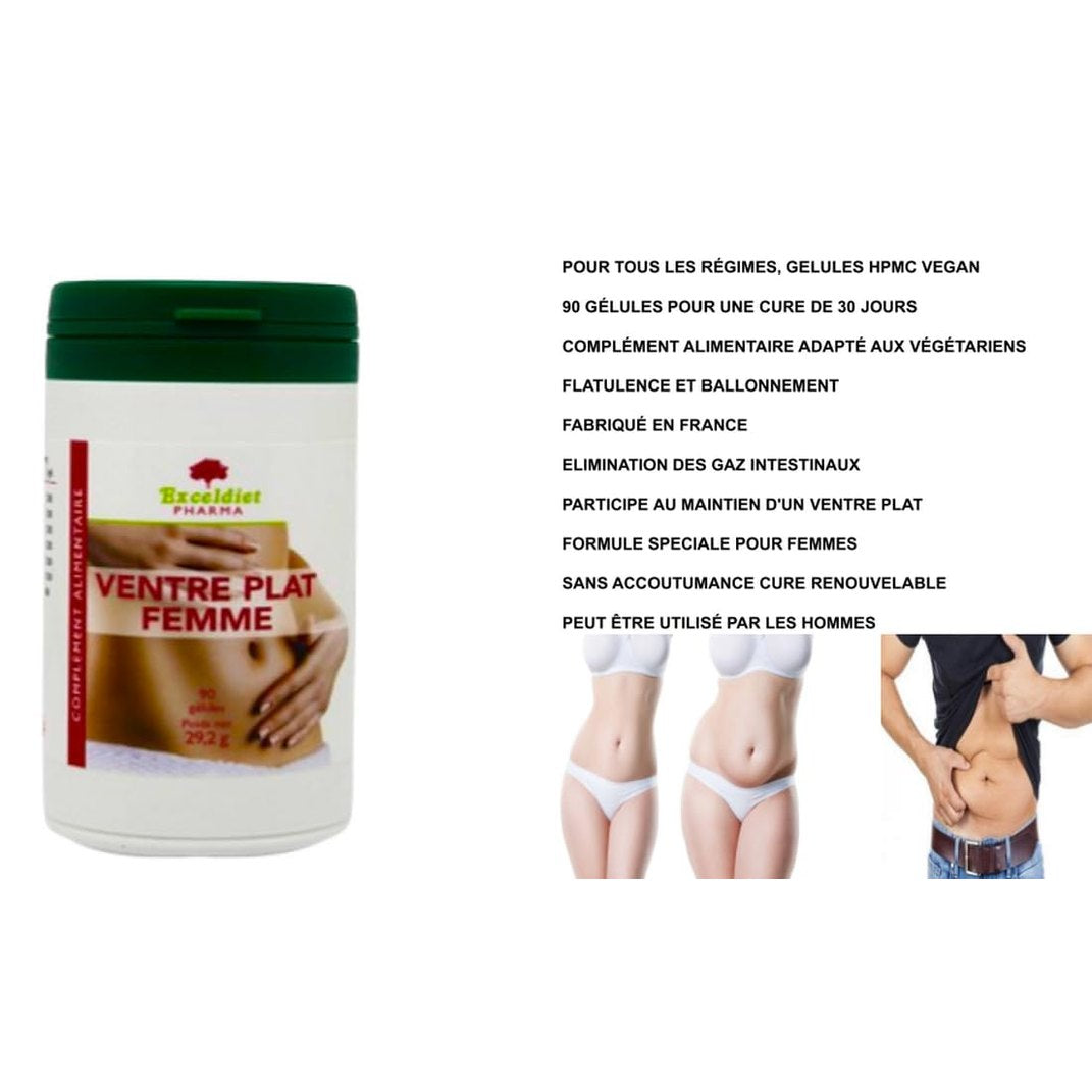 Ventre Plat - Digestion Minceur - Transit - Ballonnement - Confort digestif - Elimination - Détox - Amincissant Extra Fort - 90 Gélules Végan - Made In France Exceldiet Pharma - Medaid International
