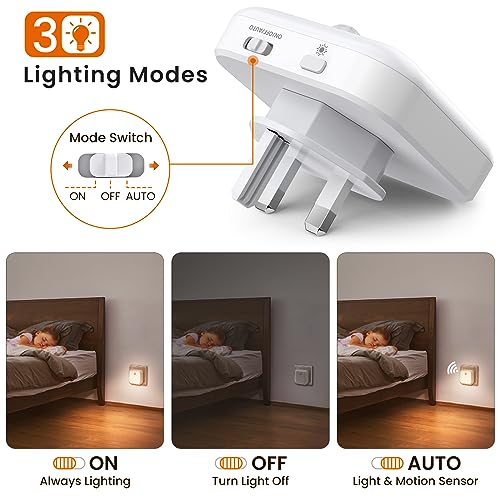 Tnmoo - Dimmable Motion Sensor Night Lights, 3000K Warm White, 3 Modes, 2 Pack