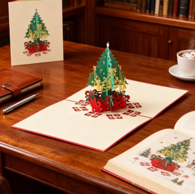 3D Pop Up Christmas Card Creative Holiday Greeting Card with Christmas Tree Design Festive Gift Card (Green) - Medaid International