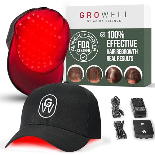 GroWell Red Light Therapy Hair Growth Cap – FDA Cleared Laser Treatment for Hair Regrowth and Reduced Shedding – LED & Laser Red Light Therapy Clinically Proven in Double-Blind Studies -Black - Medaid International