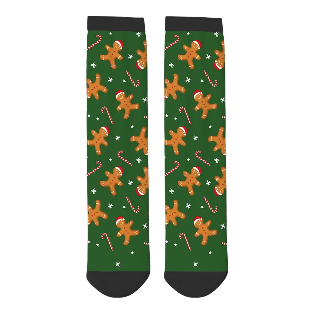 AOYEGO Xmas Candy Funny Socks Christmas Gingerbread Man Snowflake Star Green Novelty Casual Crew Socks Contrast Color Design For Women Men Gift - Medaid International