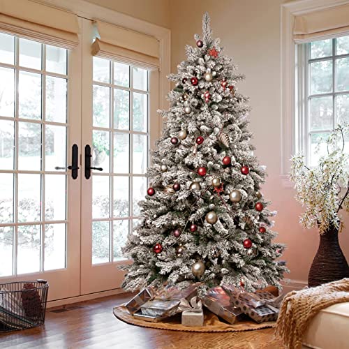 4/5/6/7FT Artificial Christmas Tree, Premium Spruce Snow Flocked Artificial Holiday Xmas Tree, Rich Branch Tips, Metal Stand, Christmas Decoration for Home, Office, Party,120cm/4ft - Medaid International