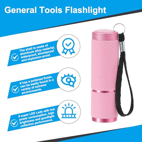 Patikil - Mini Aluminum Glow in Dark Flashlight with 9 LEDs & Strap, Pink