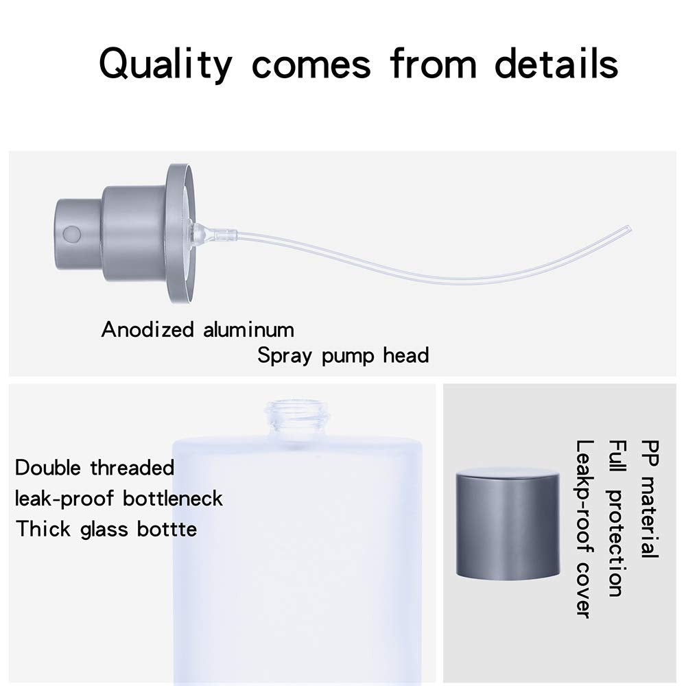 2 Pack 100ml/3.38 Oz Empty Frosted Glass Spray Bottle Perfume Atomizer, Refillable Fine Mist Spray Empty Perfume Bottles with 4 kinds of perfume dispenser (2 Pack 100ml/3.38 Oz Frosted Bottles) - Medaid International