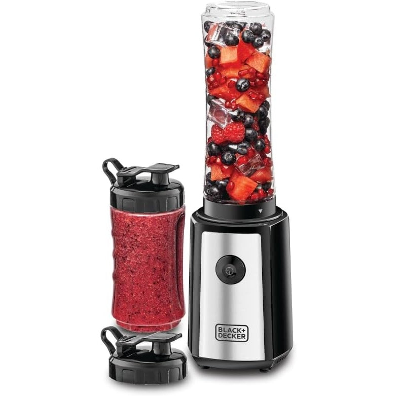 BLACK+DECKER Sports Blender/Smoothie Maker, 300W, 6 Piece with 500ml & 300ml Sports Bottle, 21500 RPM with Turbo Speed, SS Blades to Pulverize Ice & Frozen Fruits, SBX300-B5 - Medaid
