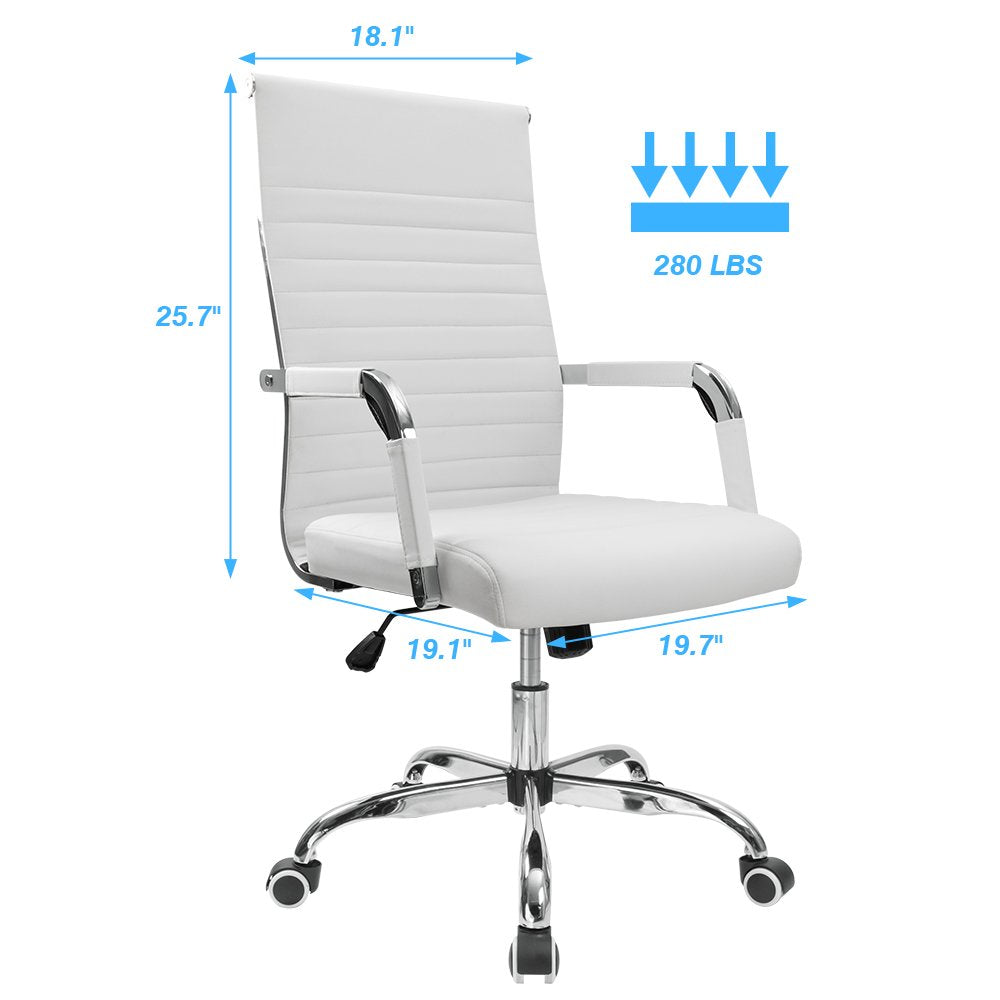 Furmax Ribbed Office Desk Chair Mid-Back PU Leather Executive Conference Task Chair Adjustable Swivel Chair with Arms (White) - Medaid International