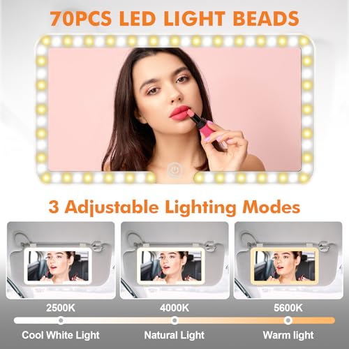 JizzU - Rechargeable Car Sun Visor Mirror with 3 Lighting Modes, HD Makeup Reflection