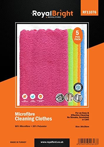 Royalford royalbright 5 piece microfiber cleaning clothes rf11076 powerful and high density cloth for easy efficient 100% anti bacterial super absorbent power multicolor - Medaid