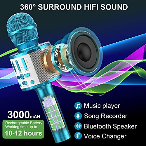 Micqutr - Wireless Bluetooth Karaoke Microphone with LED Lights, Portable Design