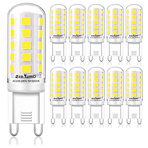 G9 - LED Bulbs Cool White 6000K, 5W Equivalent, Pack of 10, No Flickering