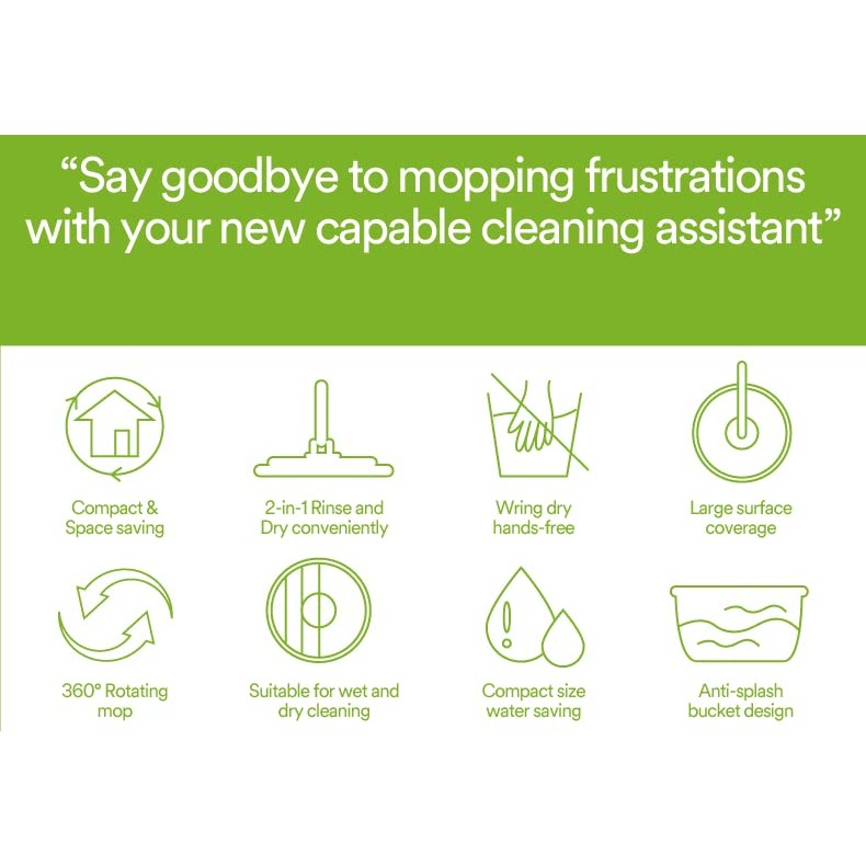 Scotch-Brite 2-in-1 Bucket Spin Mop Set (Includes: mop with Stick, Bucket, mop Refill) | 360 Easy All-Around Cleaning | Cleaning Mop | rinsing and Drying in a Single Bucket | Floors | 1 Set/Pack - Medaid International