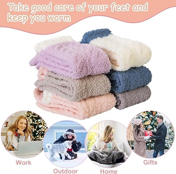 6 Pairs Womens Fuzzy Socks for Women, Warm Soft Christmas Sleeping Socks for Women Christmas Gift - Medaid International