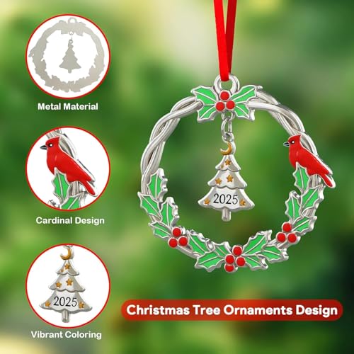 2025 Christmas Tree Ornaments for Women Metal Hanging Ornament for Windows Car Living Room Xmas Stocking Stuffers for Girl Friend Teens Cardinal Gifts - Medaid International